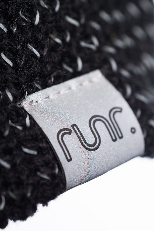 Runr Midnight Black Reflective Bobble Hat
