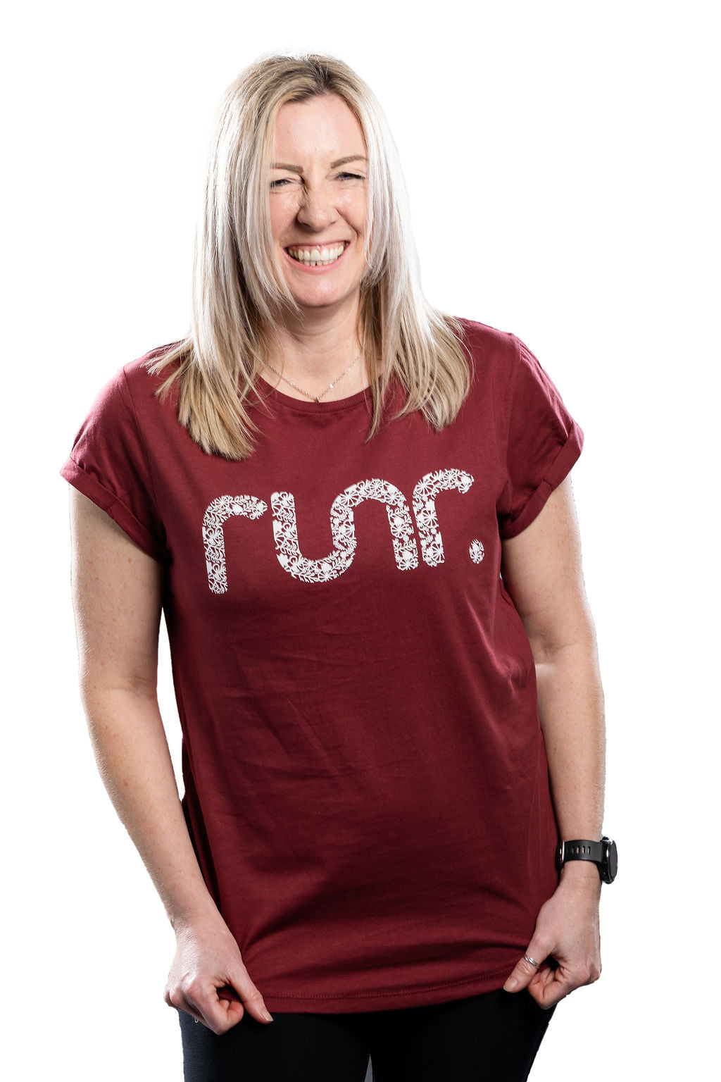 Floral Organic Runr T-shirt - Burgundy